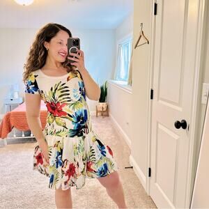 NWT Sara Roka White Cotton Bird Tropical Mini Dress 4